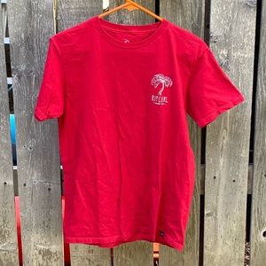 Rip Curl Short Sleeve Shirt M Red/White Palm Tree Surf Beach